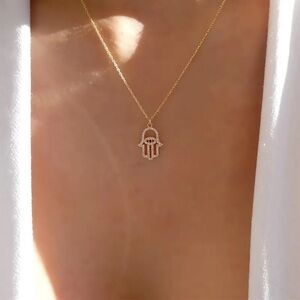 Gold Evil Eye Necklace, Gold Hamsa Hand Necklace, Evil Eye and Hamsa Hand
